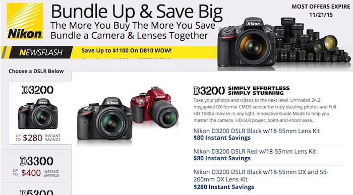 Nikon DSLR Bundle Rebates November 2015