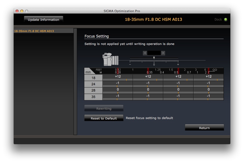 Sigma 1835mm f/1.8 DC HSM Lens Focus Calibration