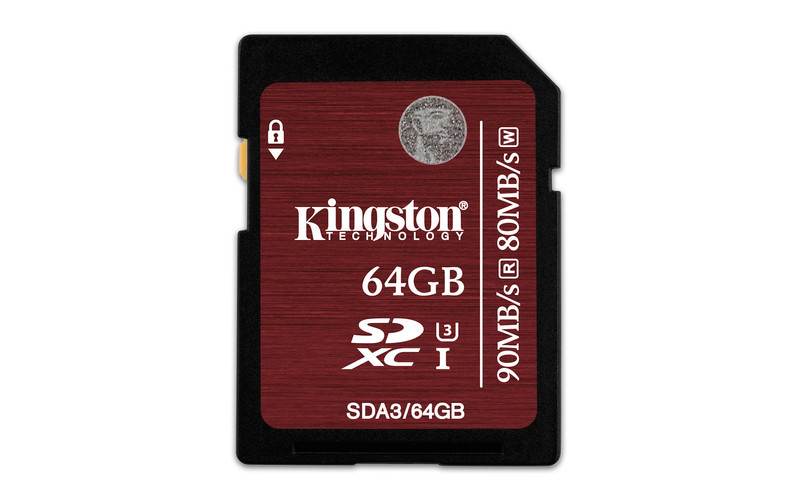 90 MB/s Read 80 MB/s Write Kingston 64 GB SDXC Class 3/UHS-I