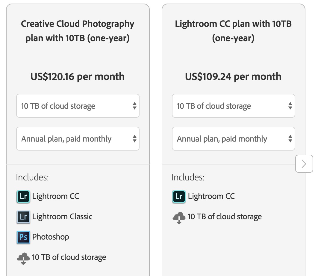 lightroom cloud storage pricing